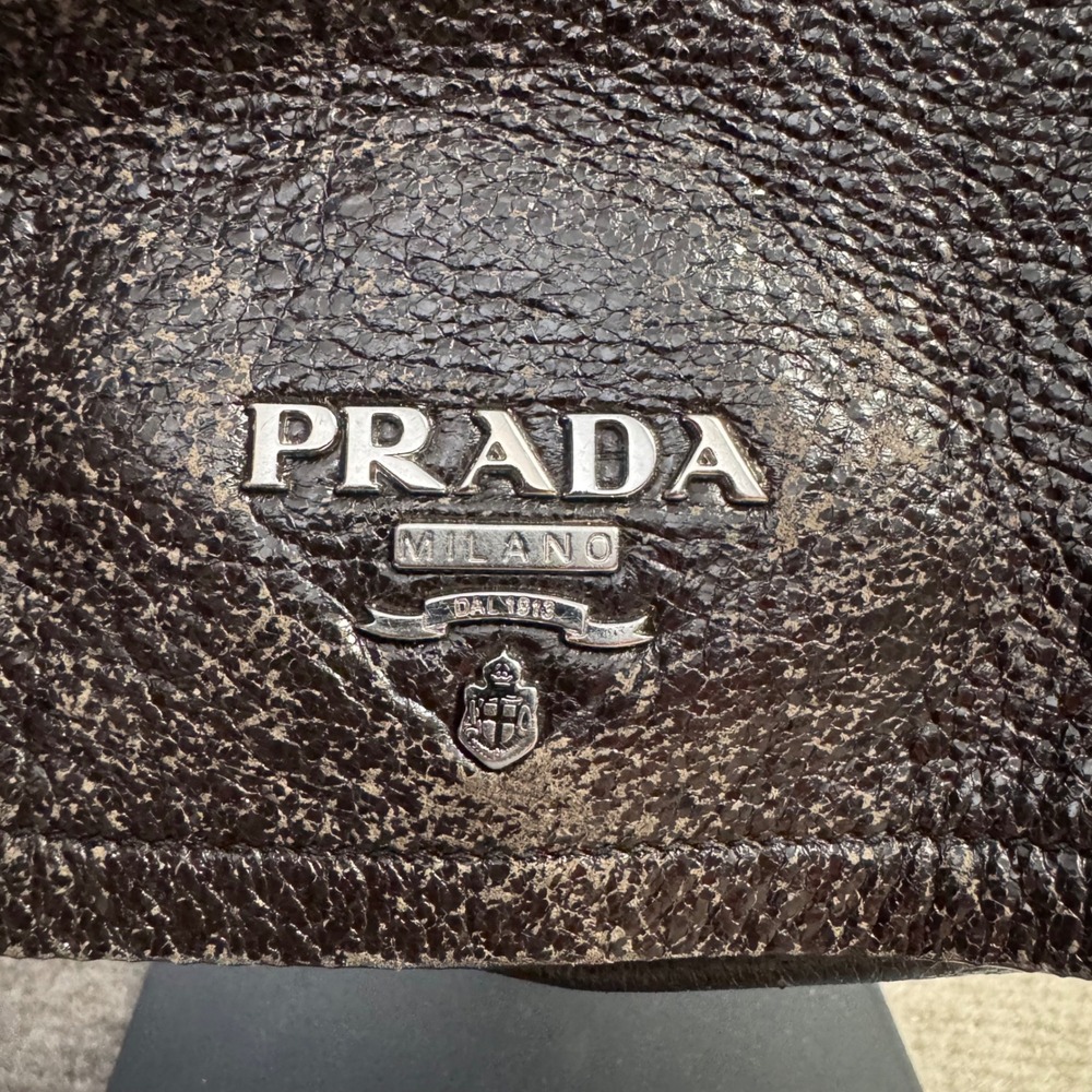 Prada Cervo Lux Leather Chain Shoulder Bag Women Metallic Distressed Flap Luxury - Picture 3 of 14